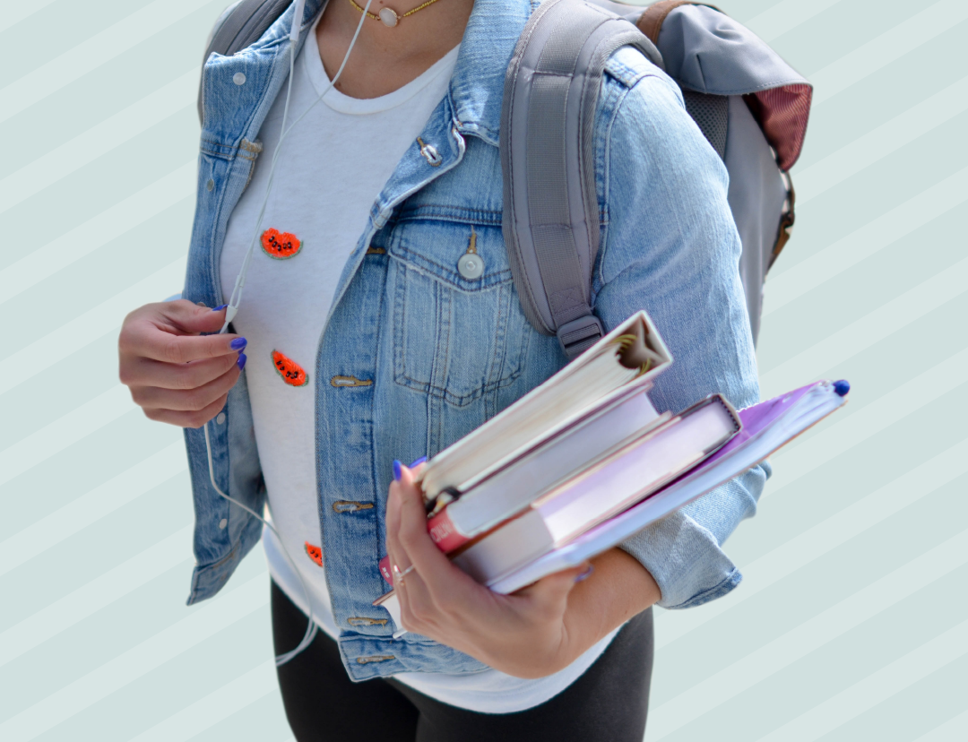 College Student Holding Backpack and Books